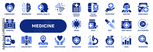 Set of vector solid icons related to healthcare and medicine, first aid, pharmacy. Symbols for website or app ui, logo design, illustration
