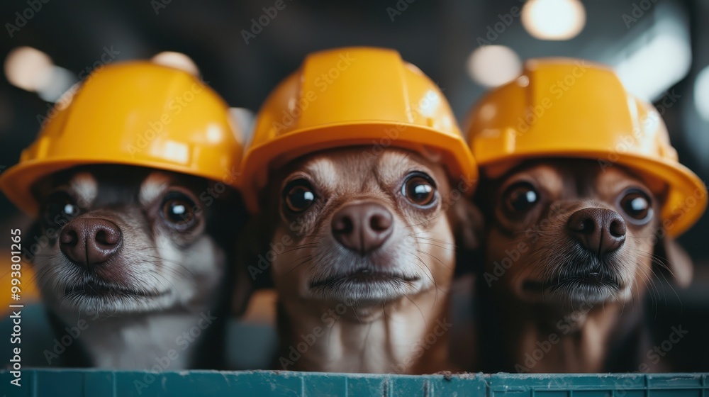 A close-up shot featuring three yellow construction helmets lined up in a row, creating an image that conveys safety, uniformity, and preparedness within an industrial setting. A close-up shot featuring three yellow construction helmets lined up in a row, creating an image that conveys safety, uniformity, and preparedness within an industrial setting.