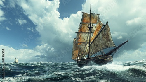 Sailing Ship on a Stormy Sea - Maritime Adventure