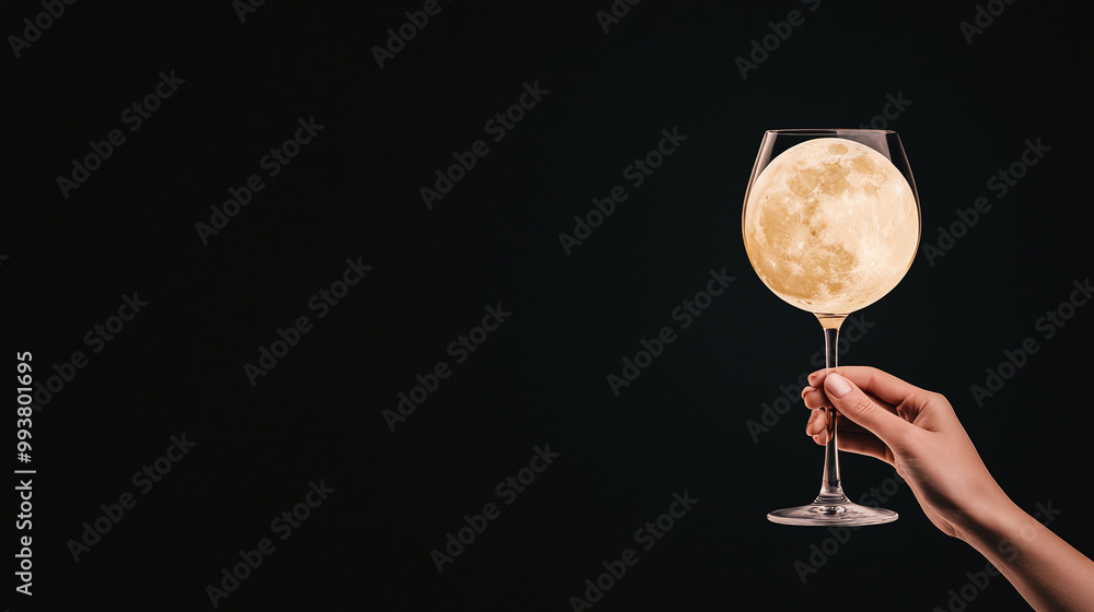 hand holding a empty wine glass with the moon behind it. hand holding a empty wine glass with the moon behind it.