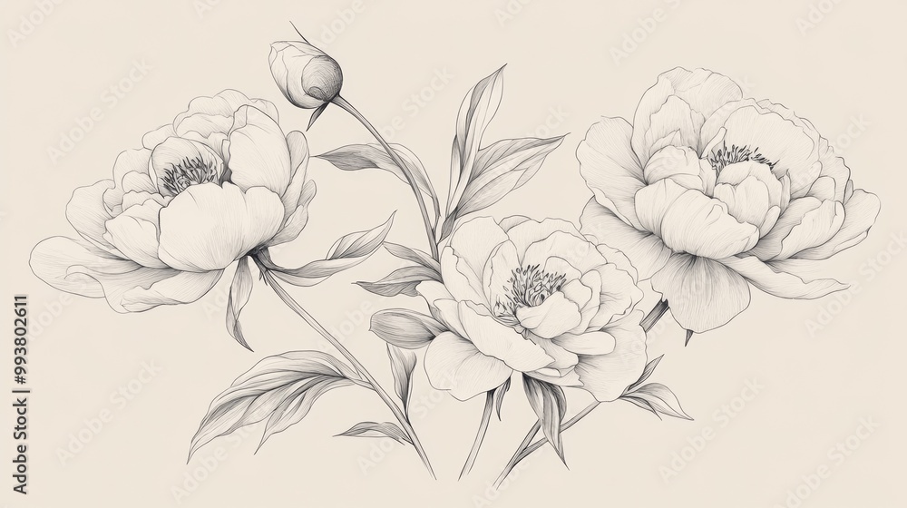 A collection of beautiful, hand-drawn peony flowers and leaves. These delicate illustrations are perfect for adding a touch of vintage charm to your designs. A collection of beautiful, hand-drawn peony flowers and leaves. These delicate illustrations are perfect for adding a touch of vintage charm to your designs.