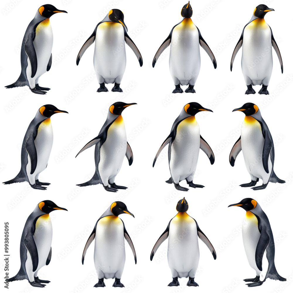 Fototapeta premium Group of Penguins Standing on Transparent Background