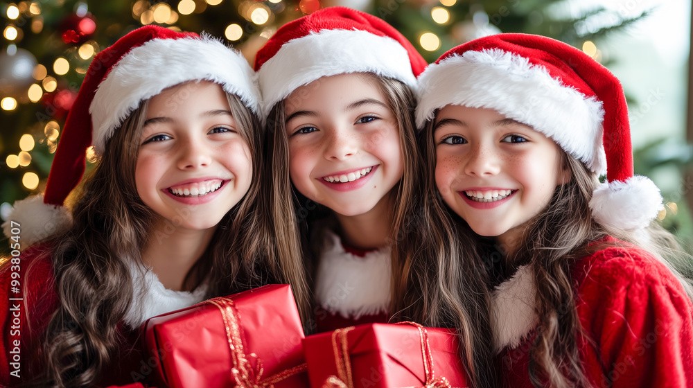 クリスマスプレゼントを持つサンタガール達 クリスマスプレゼントを持つサンタガール達