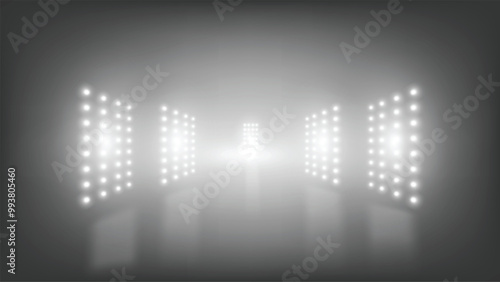 Abstract technology background stadium stage hall with scenic lights of round futuristic technology user interface White vector lighting empty stage spotlight background.