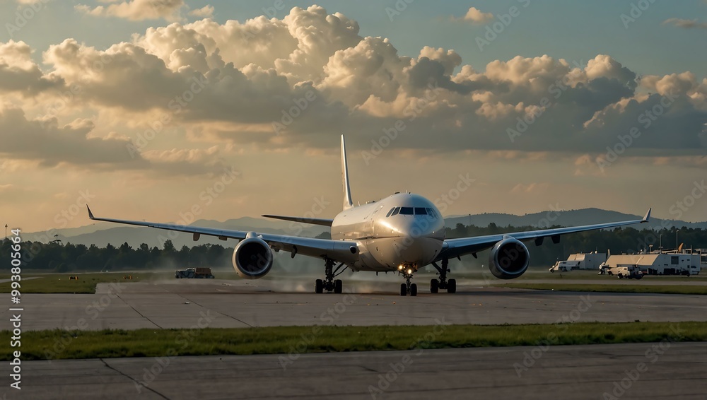 Cargo plane landing smoothly, unloading cargo onto the tarmac. Cargo plane landing smoothly, unloading cargo onto the tarmac.