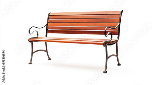 Elegant park bench made of wood and wrought iron, ideal for outdoor settings and relaxation.