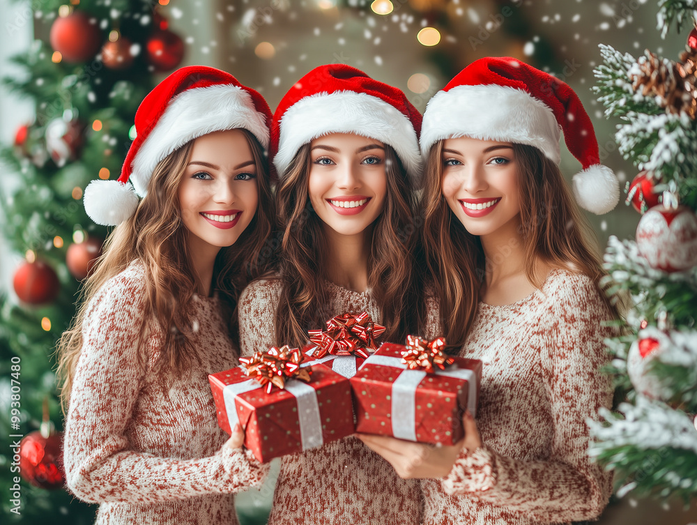 クリスマスプレゼントを持つサンタガール達 クリスマスプレゼントを持つサンタガール達