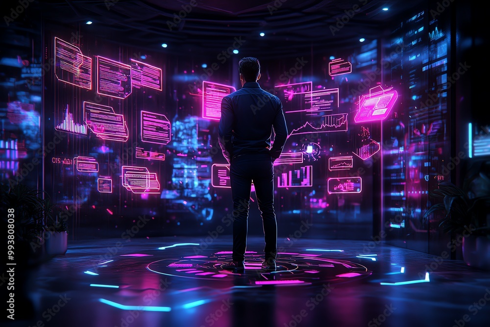 A CEO standing in a magical office, where glowing charts and floating documents represent the future of business in a fantasy world A CEO standing in a magical office, where glowing charts and floating documents represent the future of business in a fantasy world