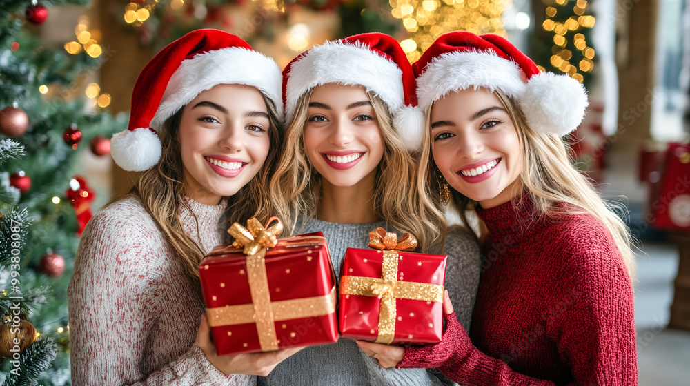 クリスマスプレゼントを持つサンタガール達 クリスマスプレゼントを持つサンタガール達