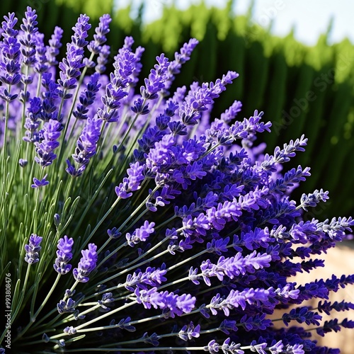 purple lavender bush against green background