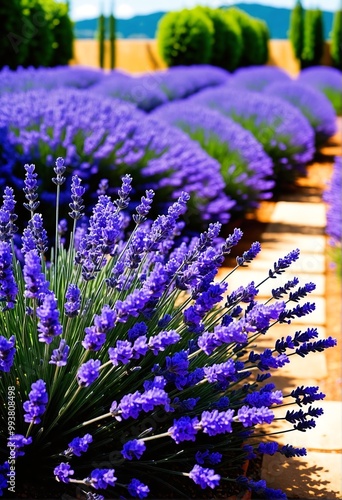 purple lavender field in a sunny landscape