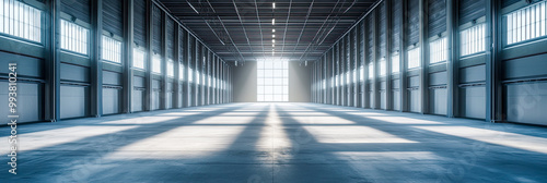 Warenlager mit gut organisierten Regalen und Stapeln von Kartons und Paletten. 