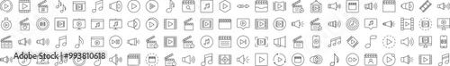 Pack of Media Player Related Line Icons. Editable Stroke for Design, Web Sites, Apps, Cards. Contains Linear Images of Clapperboard, Musical Note, Loud Speaker