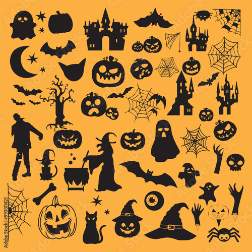 Happy Halloween silhouette vector set