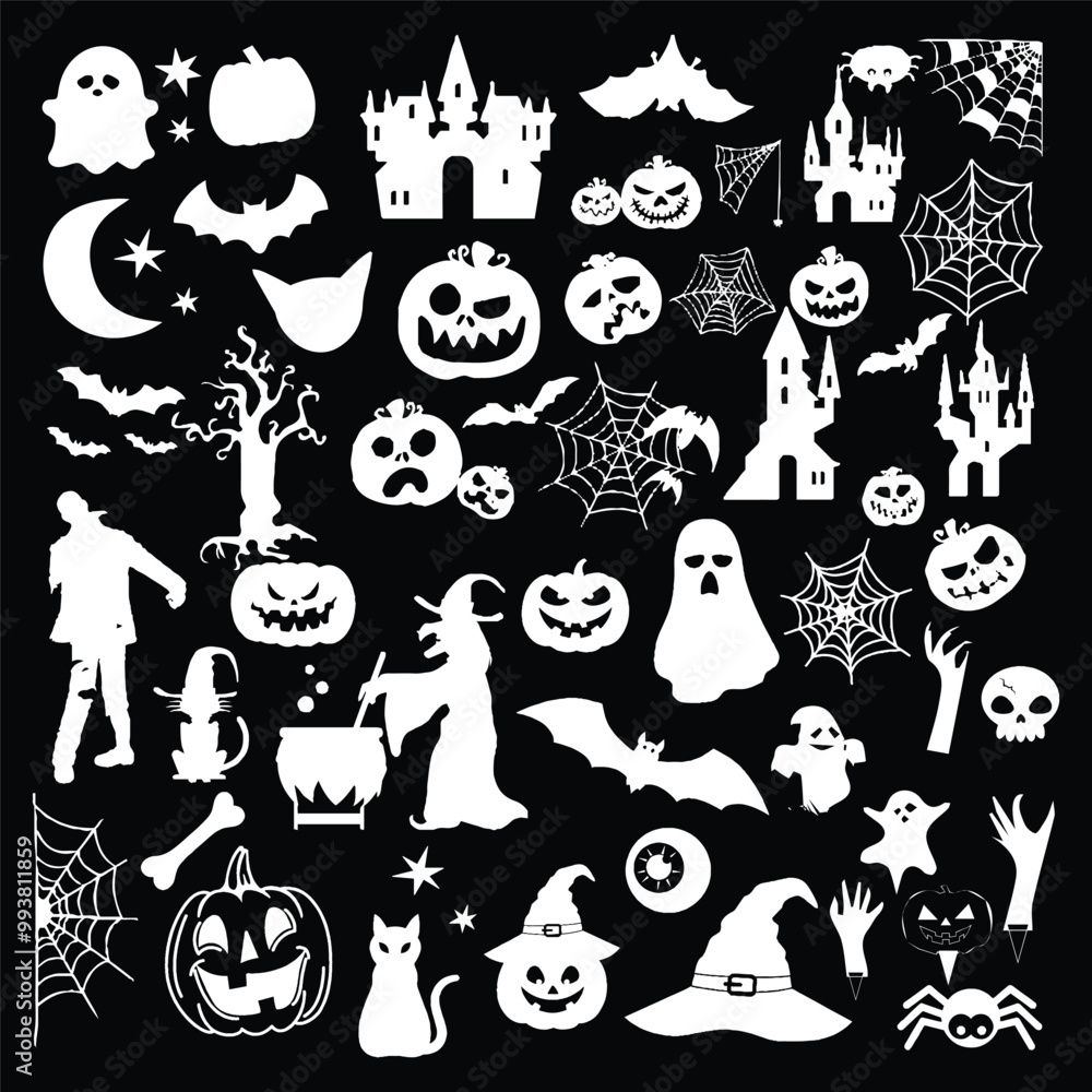 Happy Halloween silhouette vector set Happy Halloween silhouette vector set