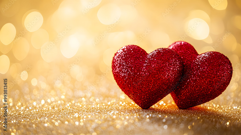 Two Sparkling Red Hearts on a Glittery Blue Background design Two Sparkling Red Hearts on a Glittery Blue Background design