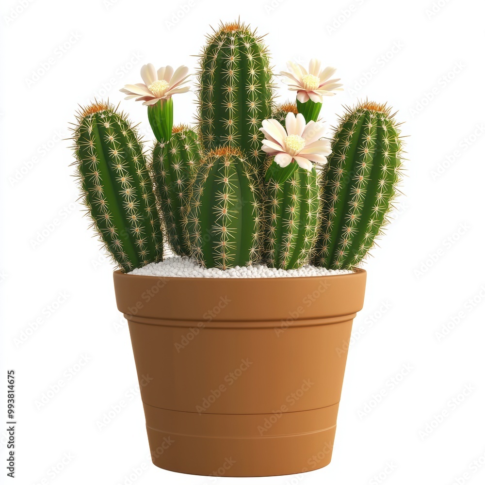Blooming Cactus in a Pot Isolated on White Background Blooming Cactus in a Pot Isolated on White Background