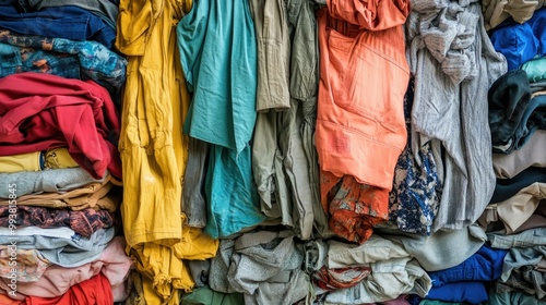 A well-organized stack of clothes for recycling, reflecting sustainability and a positive environmental impact.