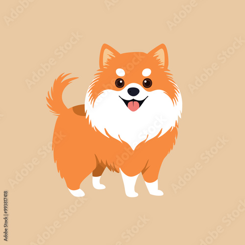 Simple cartoon happy Pomeranian spitz small dog on an empty background 