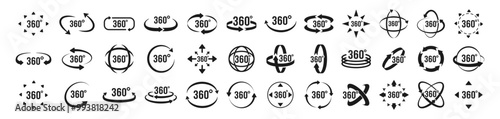 360 degree views of vector circle icons set isolated on transparent background. Signs with arrows to indicate the rotation or panoramas to 360 degrees.