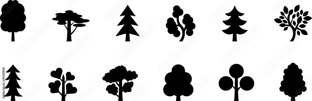 The Trees with the Most Vibrant Fall Leaf Colors. Tree icon, simple silhouettes. Forest. Flat trees set, pines, spruces, conifers and deciduous trees. Autumn Leafs isolated vector illustration. The Trees with the Most Vibrant Fall Leaf Colors. Tree icon, simple silhouettes. Forest. Flat trees set, pines, spruces, conifers and deciduous trees. Autumn Leafs isolated vector illustration.
