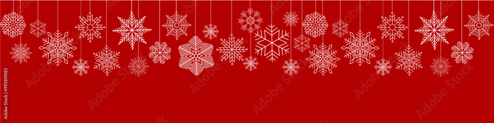 Snowflake seamless border. Christmas and Happy New Year background. Simple hanging white christmas snowflake seamless border .Holiday christmas decoration. New Year seamless banner Snowflake seamless border. Christmas and Happy New Year background. Simple hanging white christmas snowflake seamless border .Holiday christmas decoration. New Year seamless banner