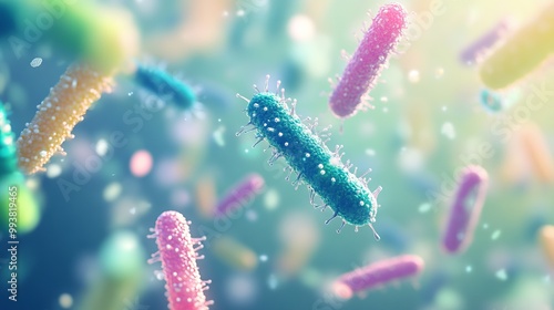 Bacteria and Microtaxa Background with Bacillus Sinuosus. AI generated illustration