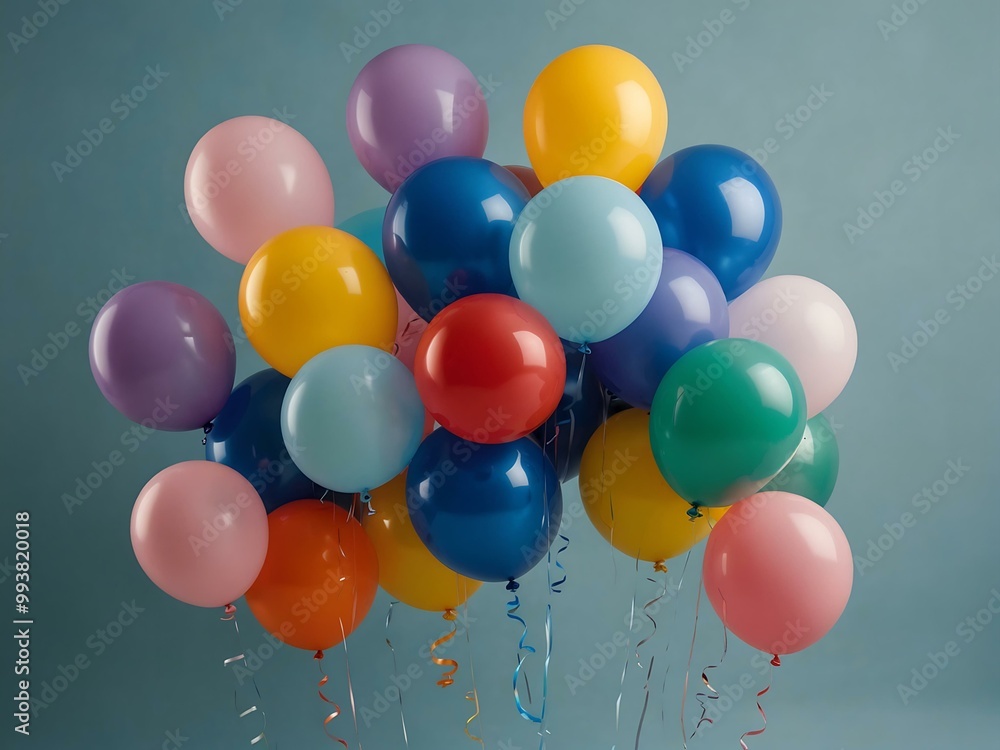 Colorful balloons floating against a light blue backdrop. Colorful balloons floating against a light blue backdrop.
