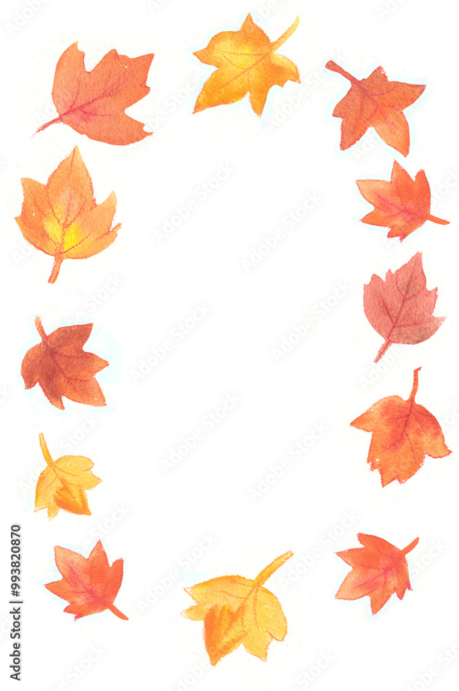 Obraz premium Watercolor illustration fall leaves orabge yellow red ornate 