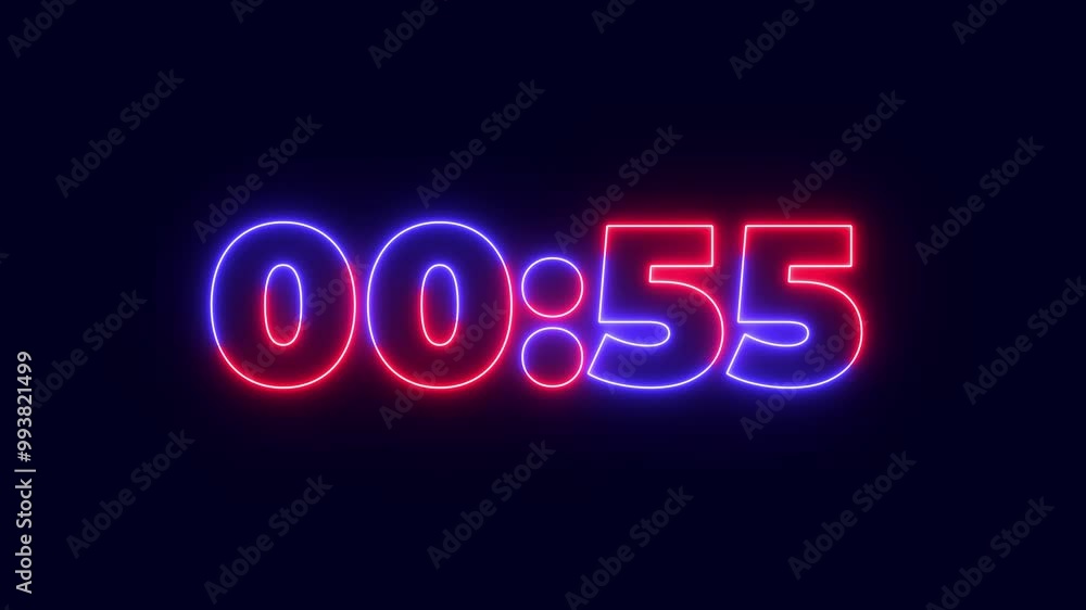 Neon Light 60 Seconds Countdown on black background. Timer from 60 to 0 seconds. Neon Light 60 Seconds Countdown on black background. Timer from 60 to 0 seconds.