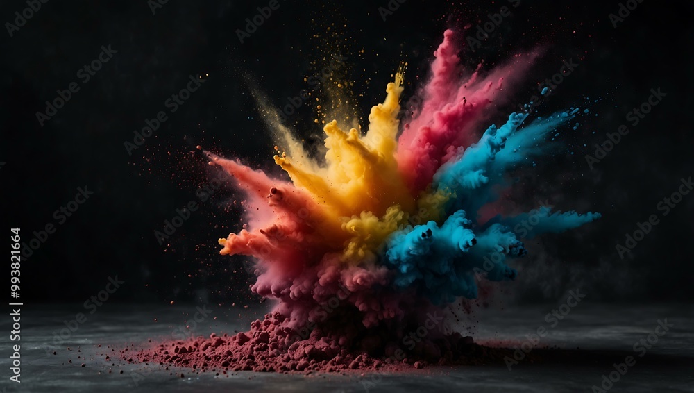 Colorful powder explosion against a dark background. Colorful powder explosion against a dark background.