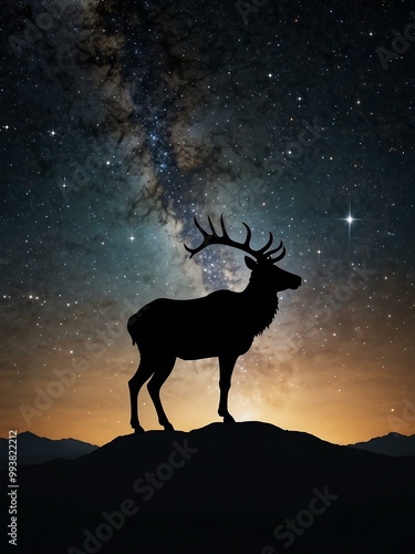 Concept depicting zodiac signs with a silhouette of a man gazing at a starry sky.