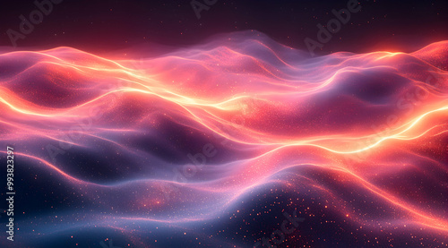 Abstract Background with Glowing Waves and Particles