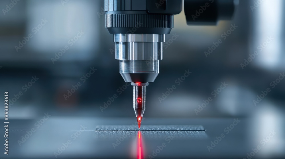 Industrial Machine with Red Laser Beams in Factory Setting Industrial Machine with Red Laser Beams in Factory Setting