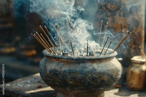 ai generative jar with smoking worship incense