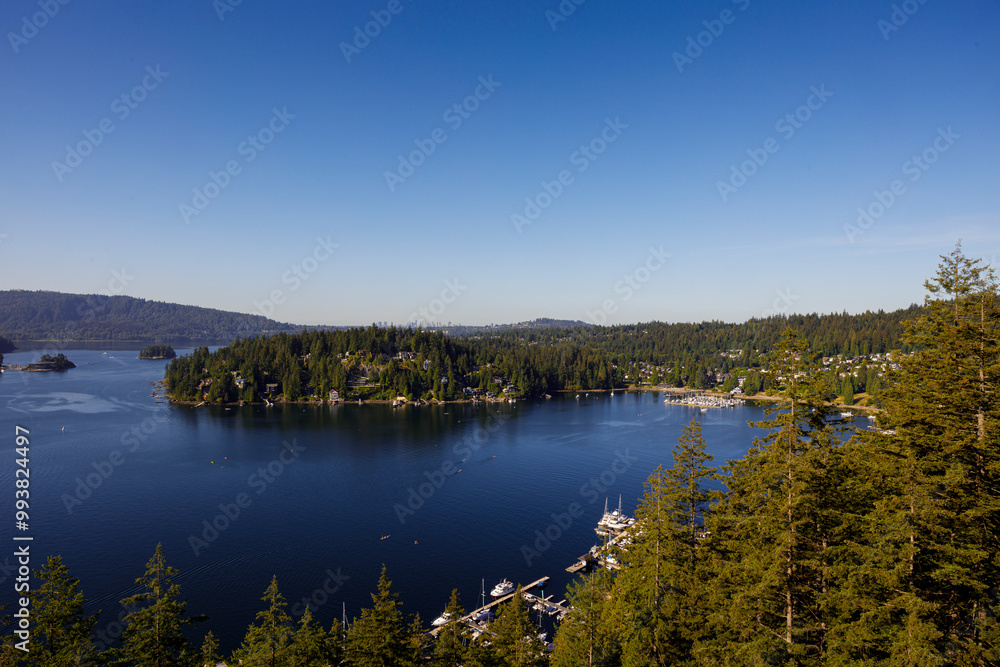 Deep Cove shore, North Vancouver as seen from Quarry Rock on a summer morning travel and tourism Deep Cove shore, North Vancouver as seen from Quarry Rock on a summer morning travel and tourism