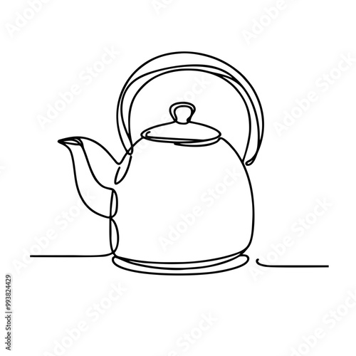 Kettler. Icon. Vector drawing. One line art. A simple drawing of a continuous line of a kitchen electric appliance.