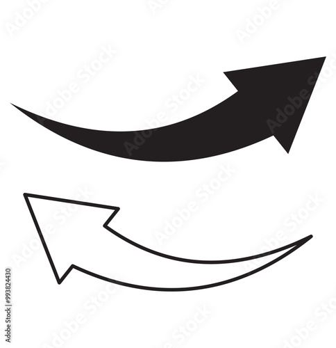  Long arrow. Curved arrow icon isolated on white background. Long curved arrow outline in black stroke. Long arrow. Long curved arrow. 