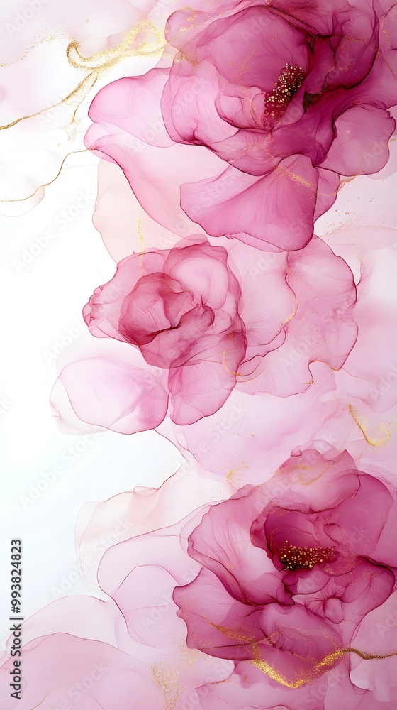 A soft, pink alcohol ink painting with rose petals flowing in the wind, creating an ethereal and dreamy atmosphere A soft, pink alcohol ink painting with rose petals flowing in the wind, creating an ethereal and dreamy atmosphere