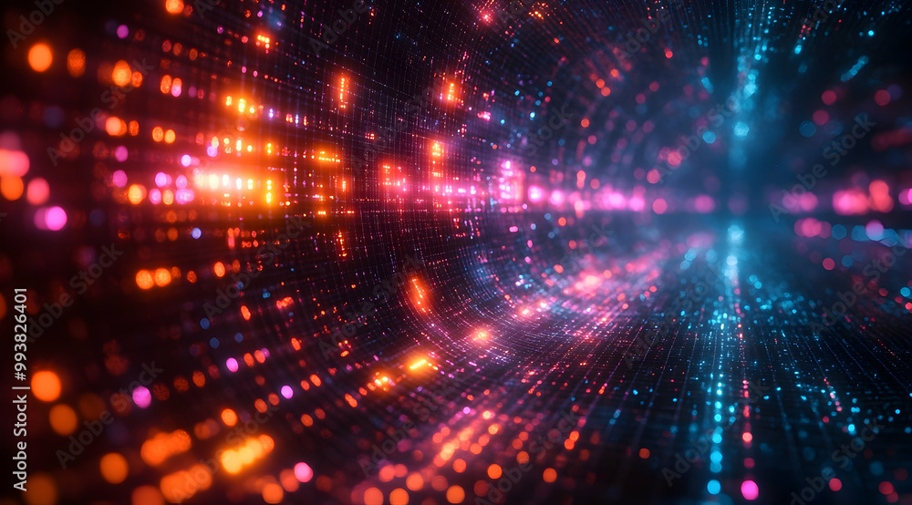 Obraz premium Abstract 3D Background - Neon Lights Tunnel