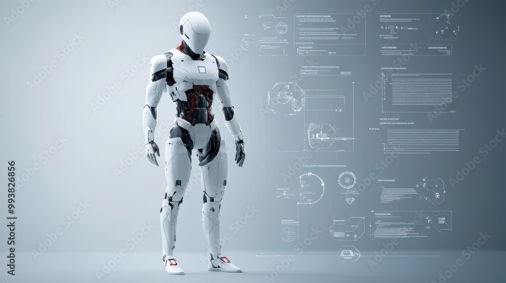 Fototapeta premium Futuristic Robot in Glowing Digital Environment
