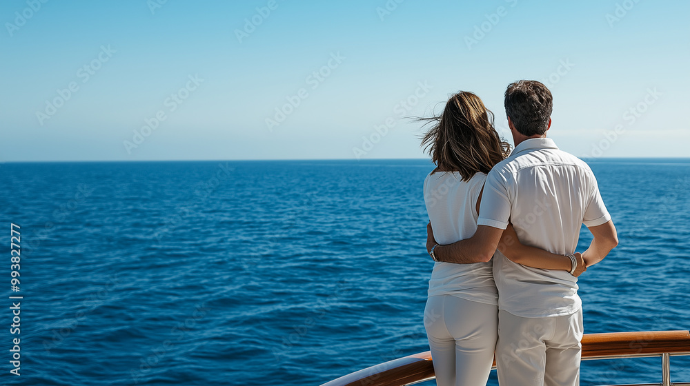 Couple Standing on the Deck of a Luxury Cruise Ship Couple Standing on the Deck of a Luxury Cruise Ship