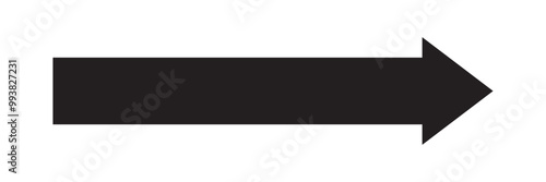 Long arrow. Black arrow pointing right. Black large arrow pointing right. Bold thine long arrow. Vector illustration. Black horizontal arrow. Straight long arrow vector icon.