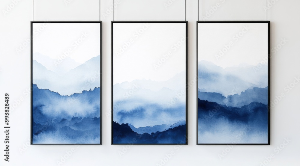 3 watercolor blue and white gradient abstract paintings on canvas 3 watercolor blue and white gradient abstract paintings on canvas