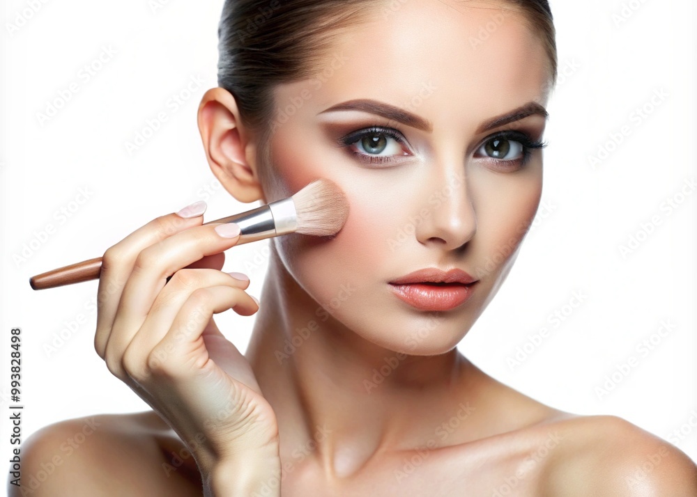 A beautiful woman applying makeup, Poster style A beautiful woman applying makeup, Poster style