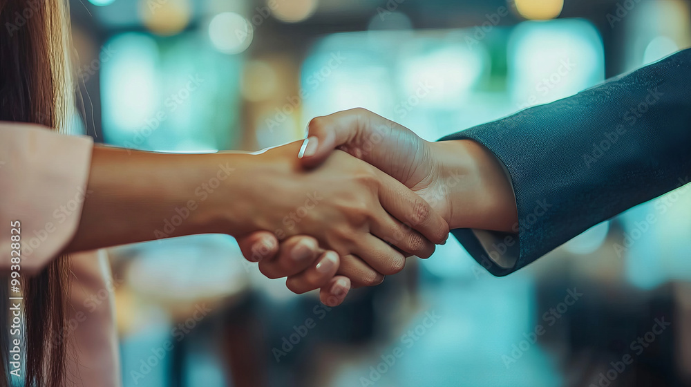 Businesswoman Shaking Hands with Client in Agreement Businesswoman Shaking Hands with Client in Agreement