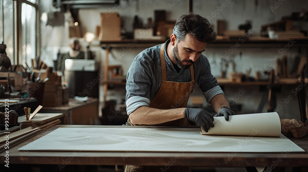 Craftsman at Work in a Woodworking Studio Craftsman at Work in a Woodworking Studio