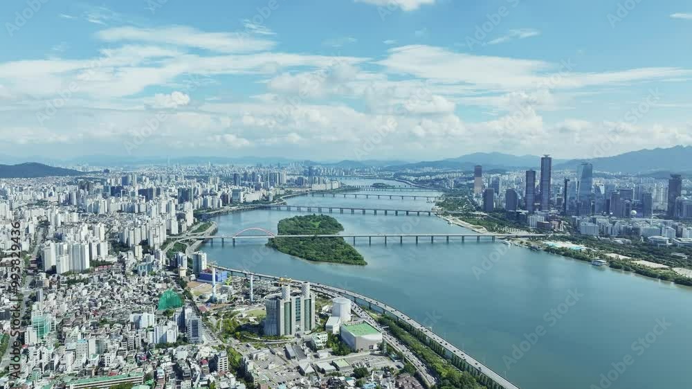 Drone View of Seoul city in South Korea, Hapjeong Station, Hot place, Summer, 60fps Drone View of Seoul city in South Korea, Hapjeong Station, Hot place, Summer, 60fps