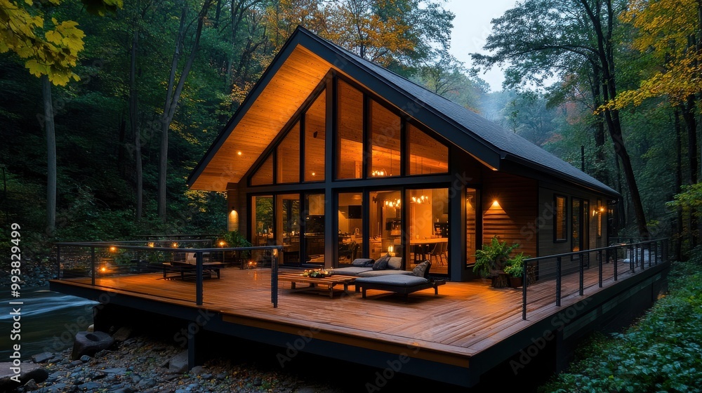 Modern Forest Cabin With Large Windows And Dark Wood Exterior Modern Forest Cabin With Large Windows And Dark Wood Exterior