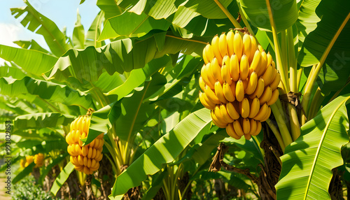 Ripe Bananas on a Banana Tree.